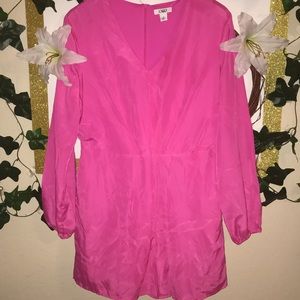 Pink shorts romper w/ deep v neck